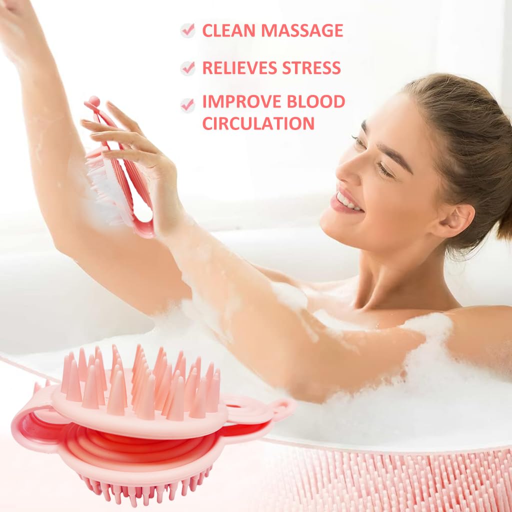 MAYCREATE Silicone Body Scrubber, 2 in 1 Bath and Shampoo Brush, Soft Silicone Loofah for Sensitive Skin, Double-Sided Body Brush for Men Women, Lathers Well, Gentle Exfoliating MAYCREATE Silicone Body Scrubber, 2 in 1 Bath and Shampoo Brush, Soft Silicone Loofah for Sensitive Skin, Double-Sided Body Brush for Men Women, Lathers Well, Gentle Exfoliating